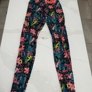 Nike Women's Vibrant Floral Leggings - Pink, Blue, Yellow